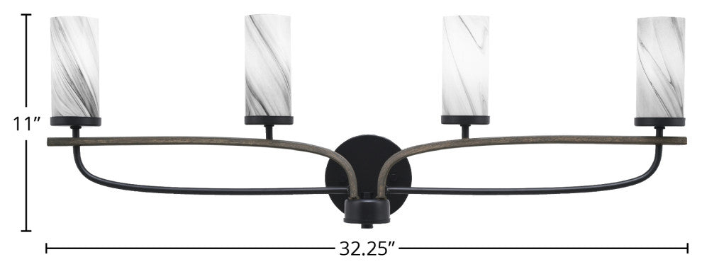Monterey 4-Light Bath Bar, Matte Black & Painted Distressed, Onyx Swirl
