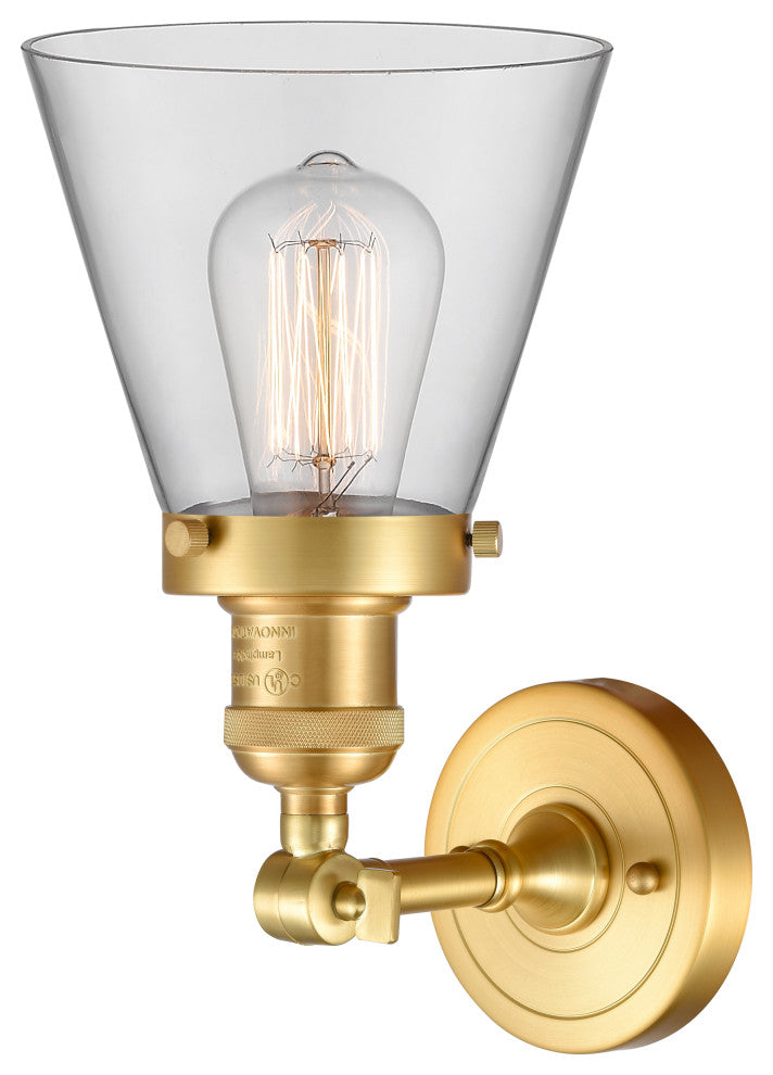 Small Cone 1 Light Sconce, Satin Gold, Clear
