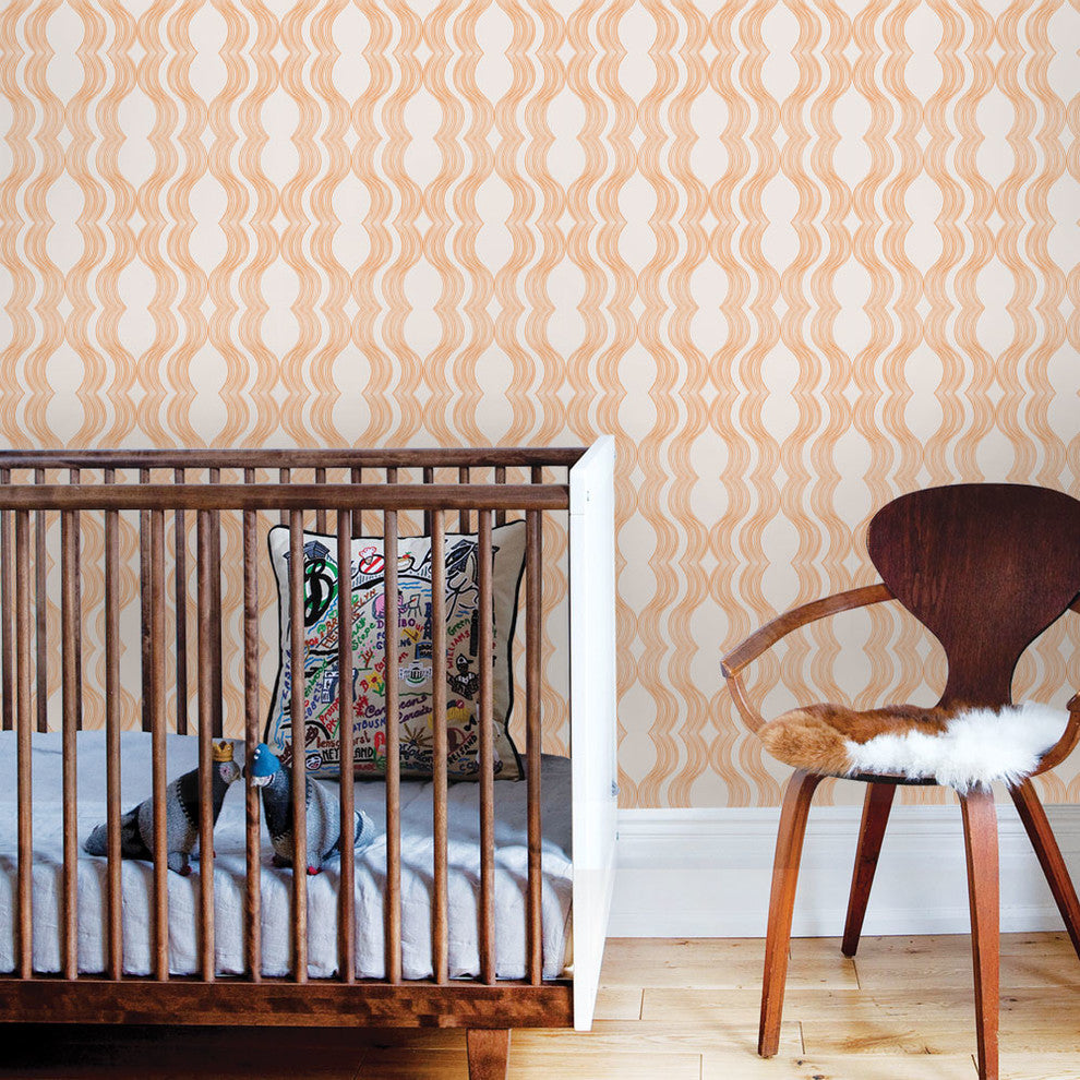 Wave Peel and Stick Vinyl Wallpaper, Orange, 24" X 60"