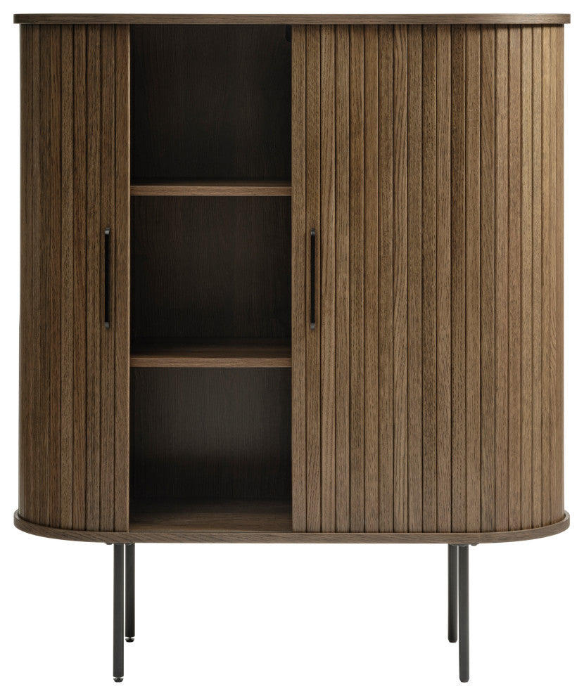 Mid-Century Modern Rounded Sliding Door Cabinet 39", Smoked Oak