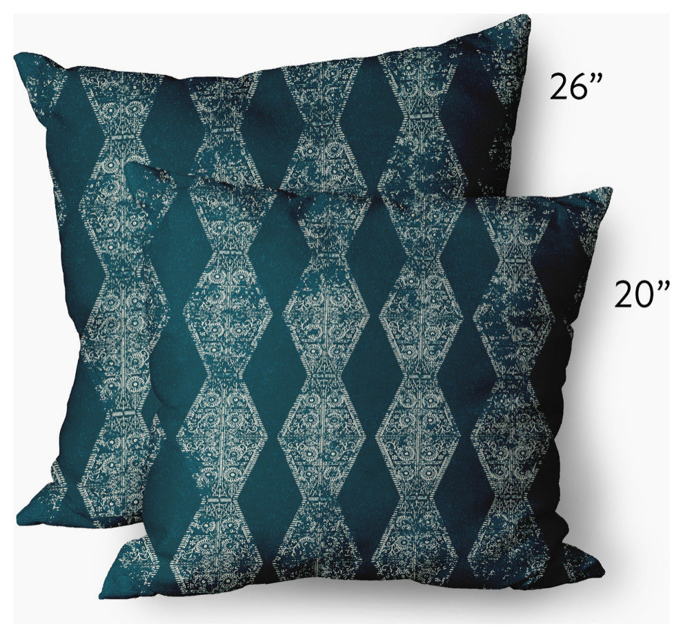 Pyramid Stripe Indoor/Outdoor Throw Pillow, Teal, 20x20"