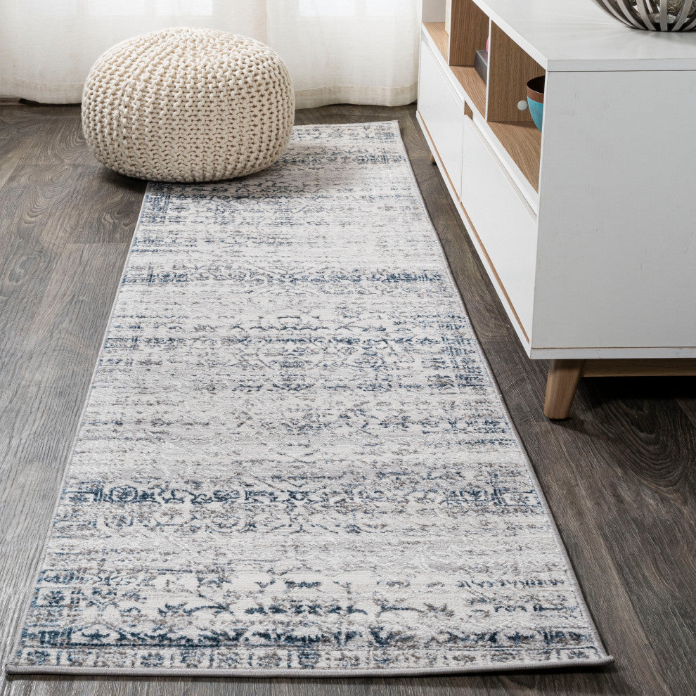 Tidal Modern Strie' Area Rug, Gray/Blue, 2'x8'