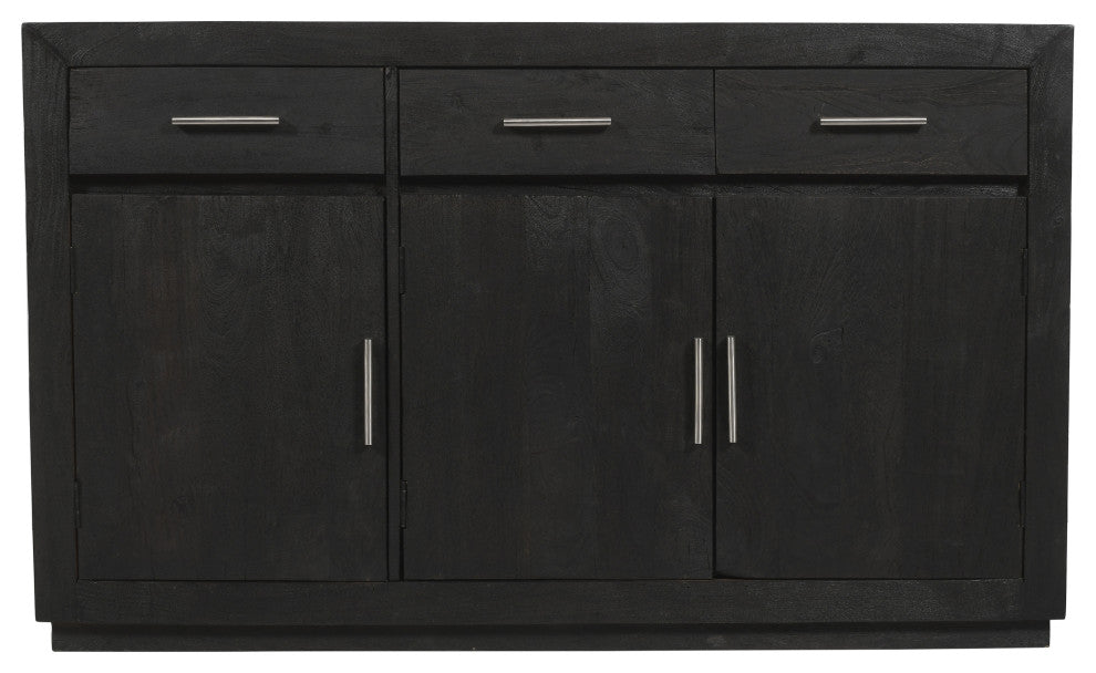 Fernious 3 Drawer 3 Door Sideboard, Dark Gray Finish on Mango Solid Wood