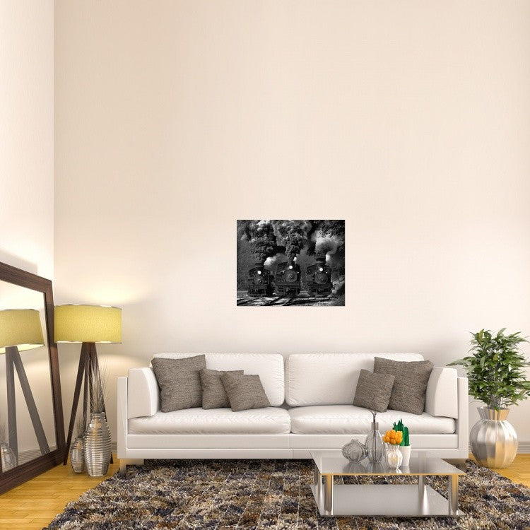 "Train Race In Bw" Stretched Canvas Giclee by Chuck Gordon, 35x28"