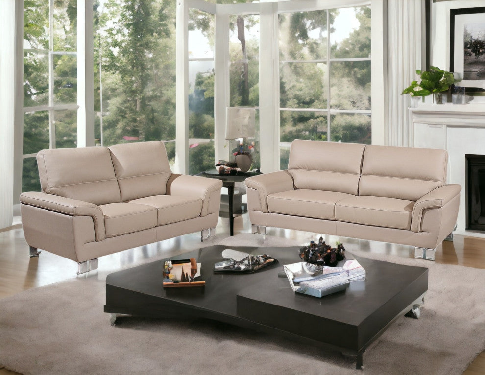 2-Piece Indoor Beige Faux Leather 5-Person Seating Set