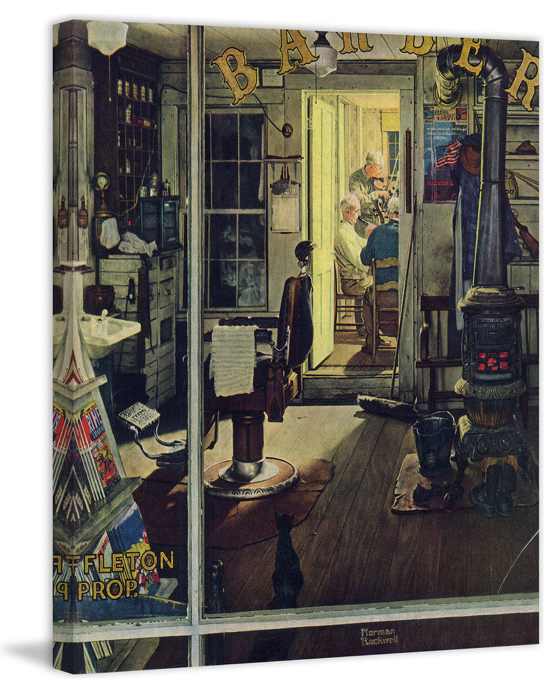 "Shuffleton''s Barbershop" Print on Canvas by Norman Rockwell