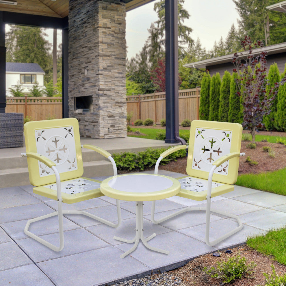 35" Square Outdoor Retro Tulip Armchair Yellow and White