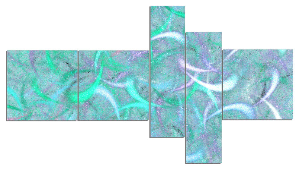 Blue Watercolor Fractal Pattern, Abstract Art on Canvas, 60"x32", 5 panels