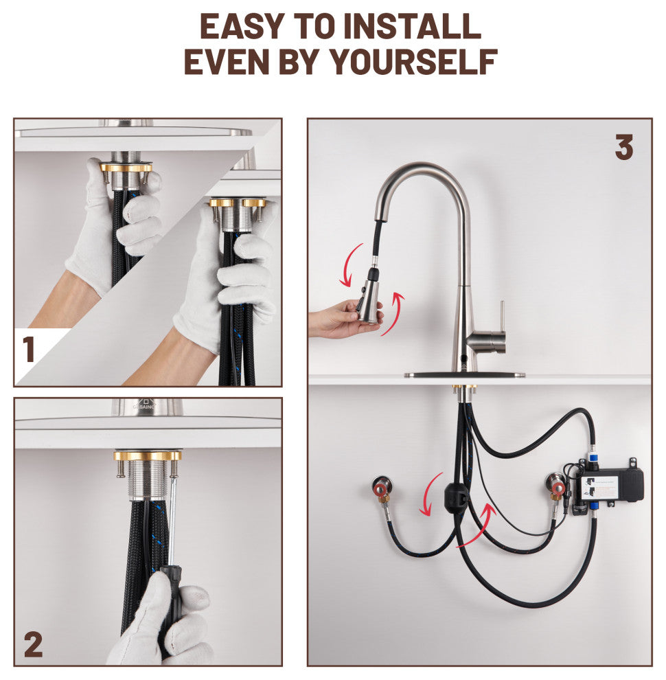 Single Handle Pull Down Sprayer Kitchen Faucet with Touchless Sensor, Brushed Nickel