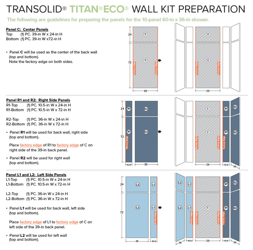 Transolid Titan 60" x 32" x 96" Walk" Shower Kit With End Drain