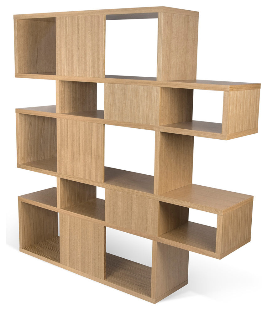 Modern Large Modular Display 2 Tone Shelves, Oak Frame/Oak Backs
