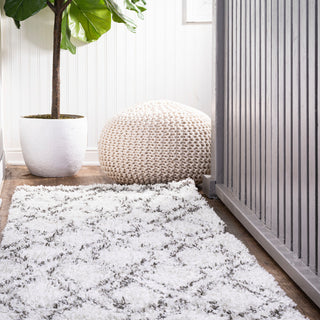 Soller Diamond Trellis Shag Beige/Dark Gray 2'x8' Runner Rug
