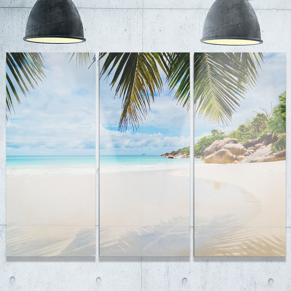 "Summer Beach With Palm Leaves" Metal Wall Art, 3 Panels, 36"x28"