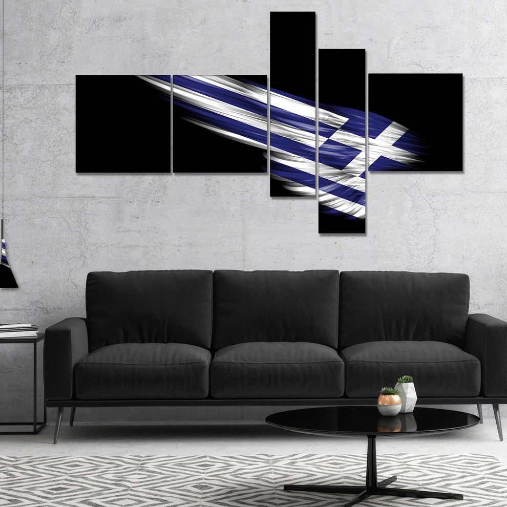 Wing with Greece Flag, Abstract Print On Canvas, 60"x32", 5 panels