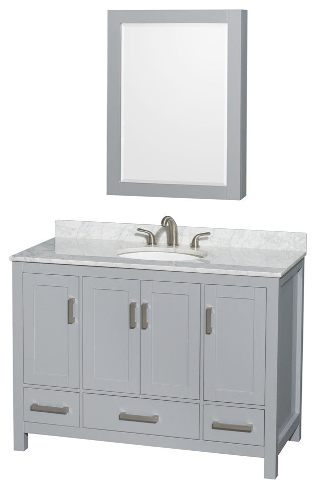 Wyndham WCS141448SGYCMUNOMED 48" Vanity in Gray + Carrera Marble and Round Sink