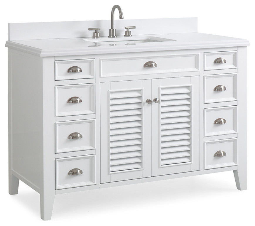 Contemporary Style White Kalani Bathroom Vanity, 50"