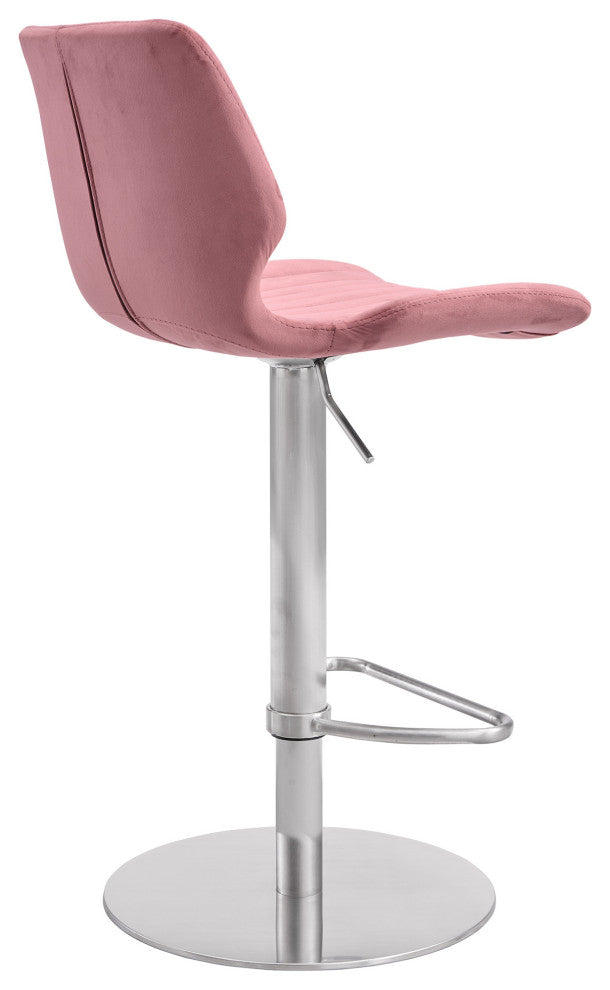 Rose Pink Velvet and Chrome Channel Adjustable Swivel Bar Stool
