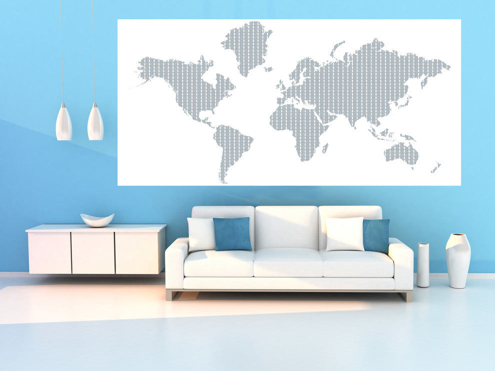 Studio Map Mural, Blue Grey Spiral Tiles, Peel and Stick, 8 Panels, 142"x69"