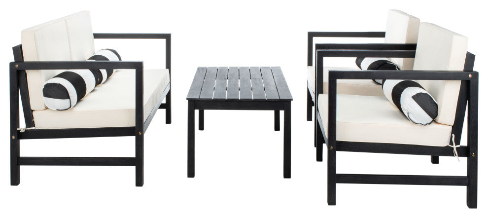 Safavieh Montez 4-Piece Indoor-Outdoor Set with Accent Pillows, Black/Beige/Black/White