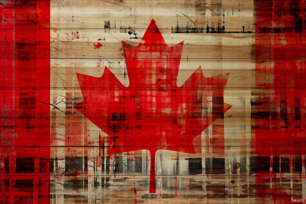 "Canadian Trees" Print on Natural Pine Wood, 36"x24"