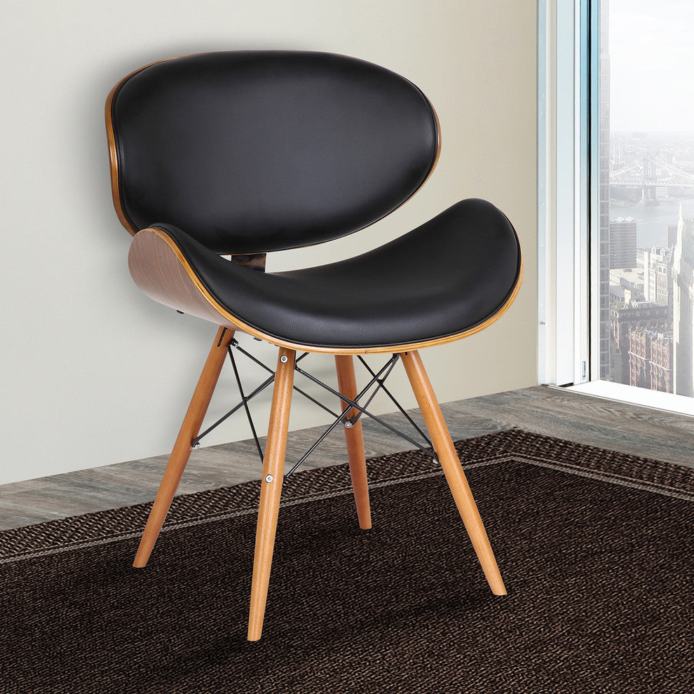 Lutheran Dining Chair, Walnut Wood and Black Faux Leather