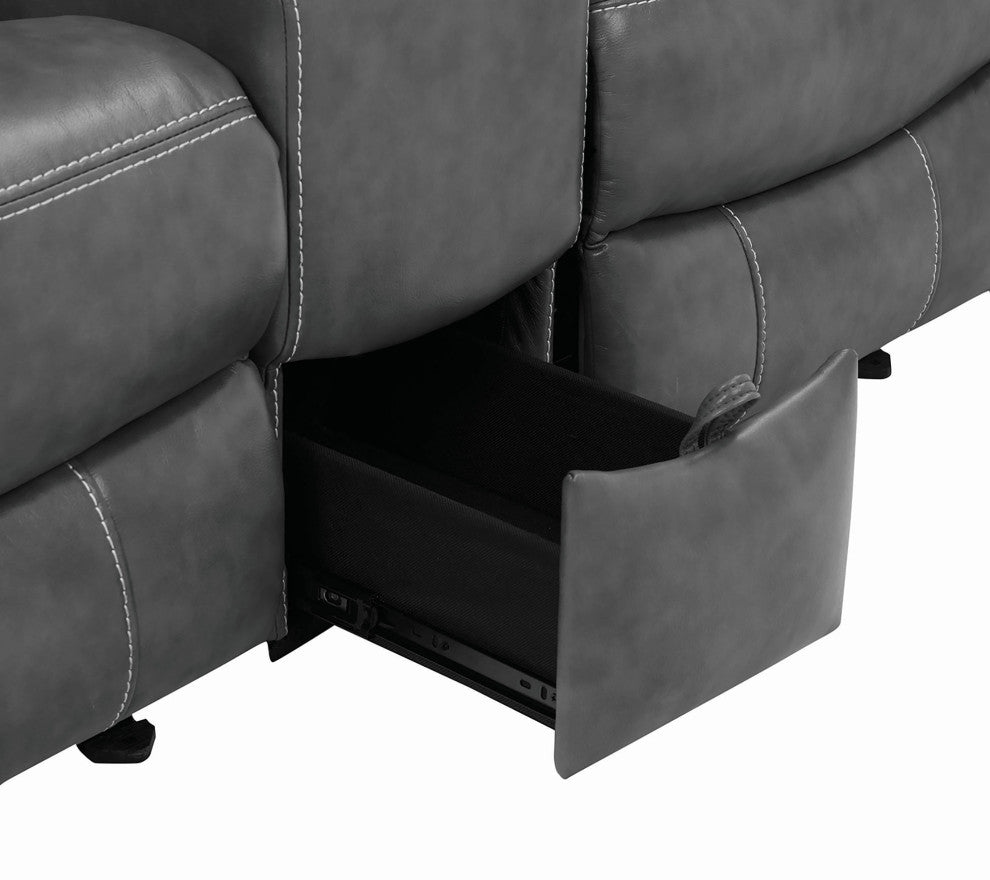 Upholstered Motion Loveseat with Storage Drawer, Gray