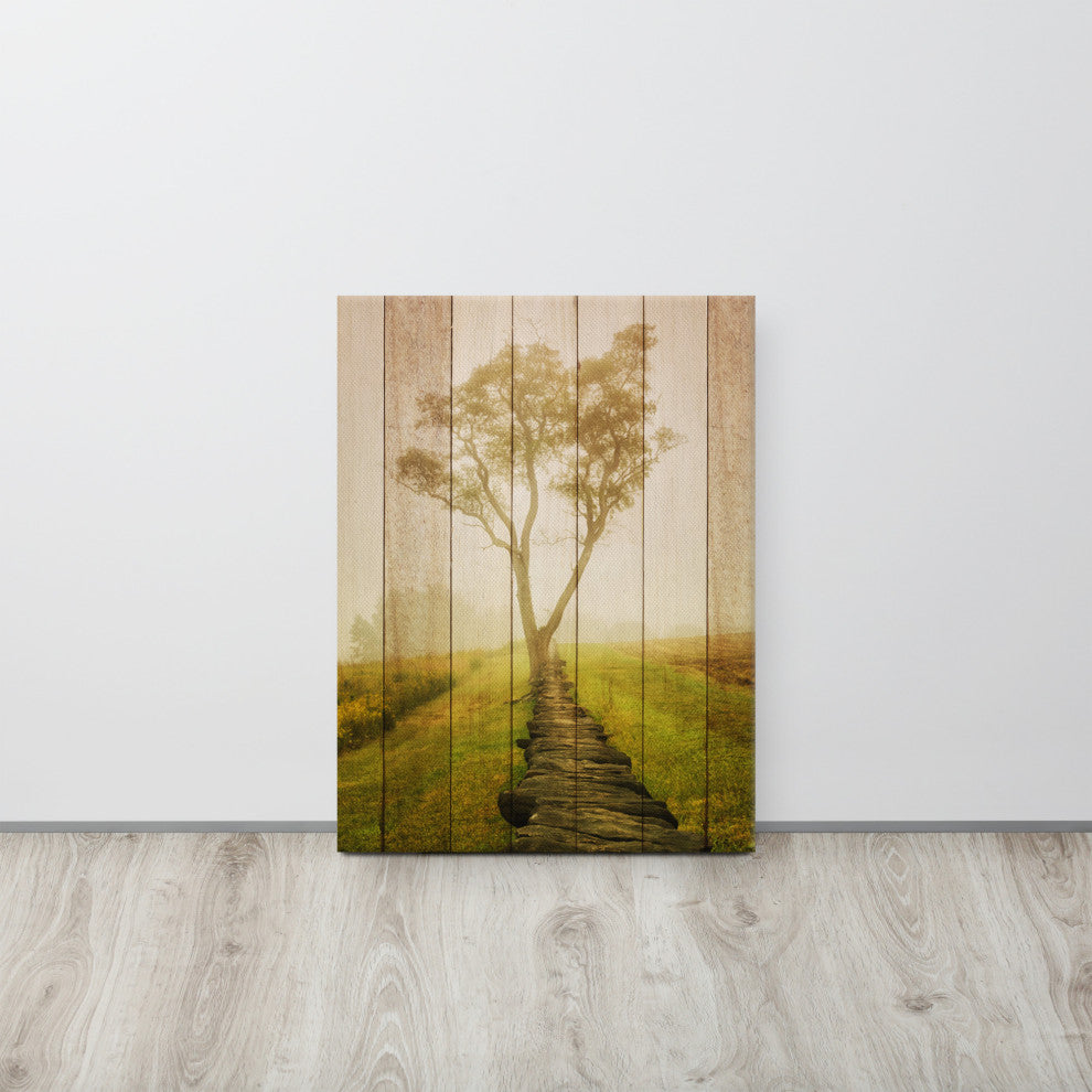 Faux Wood Calming Morning Landscape Photo Canvas Prints, 18" X 24"