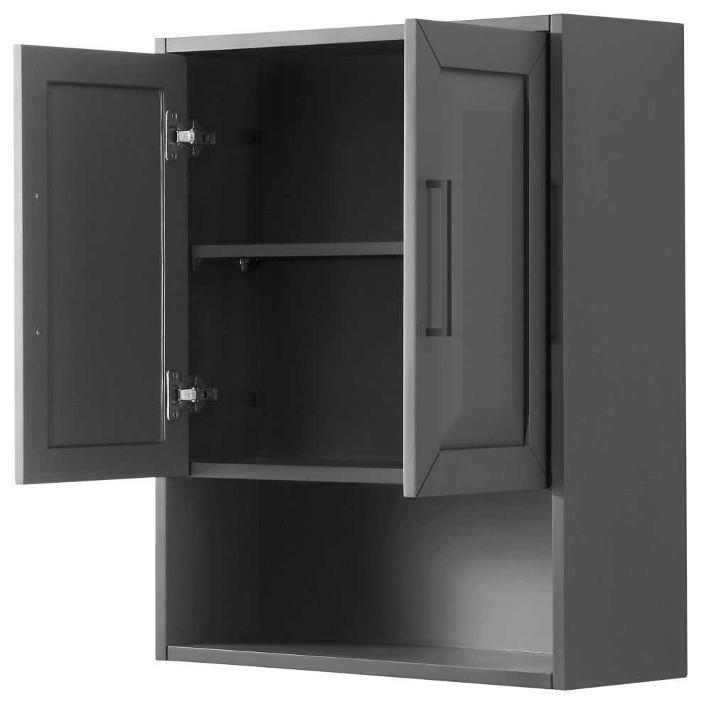 Daria Bathroom Wall-Mounted Storage Cabinet, Dark Gray With Matte Black Trim