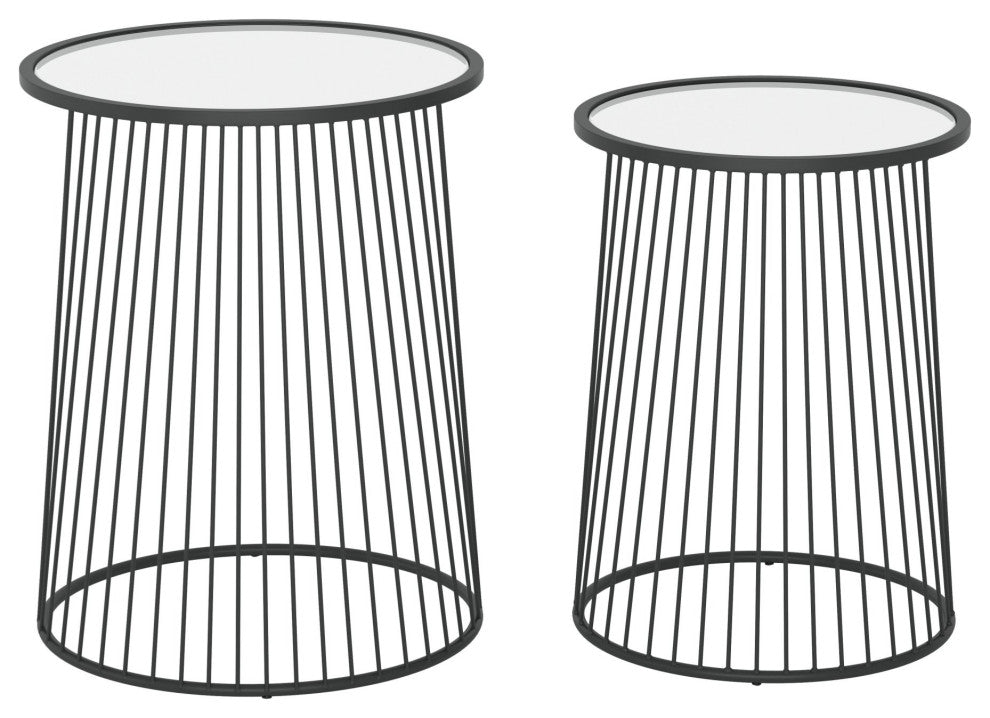 Sofa Side Table, Round, Glass, Steel Metal, Black, Clear, Lounge Hospitality