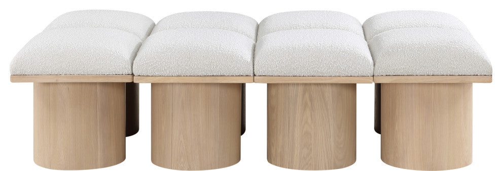 Pavilion Boucle Fabric Upholstered 8-Piece Modular Bench, Cream, Natural Finish