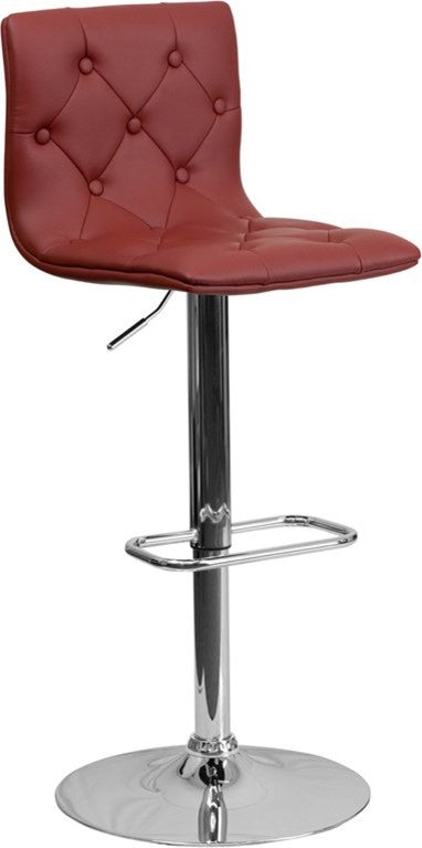 Estella Abby Mid-Back Tufted Burgundy Vinyl Adjustableust Barstool, Swivel