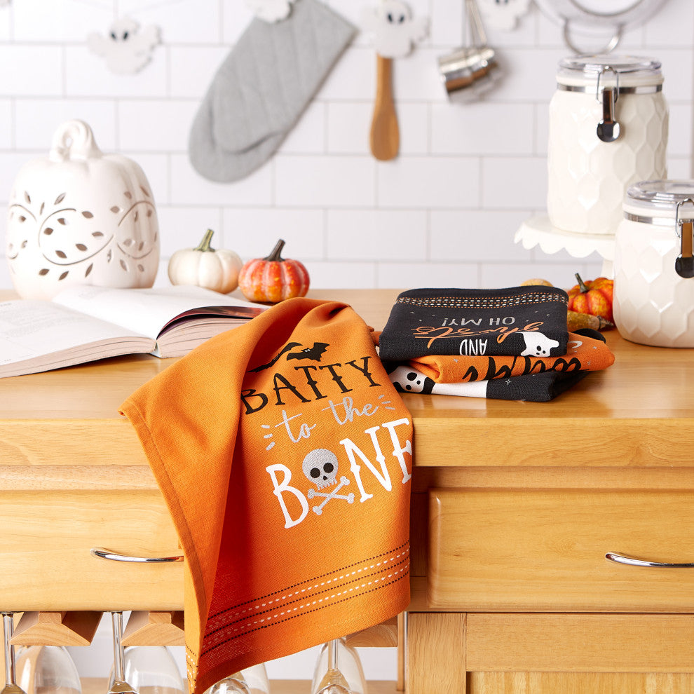 DII Halloween Happy Haunting Wicked Treats Printed Dishtowels Set of 4