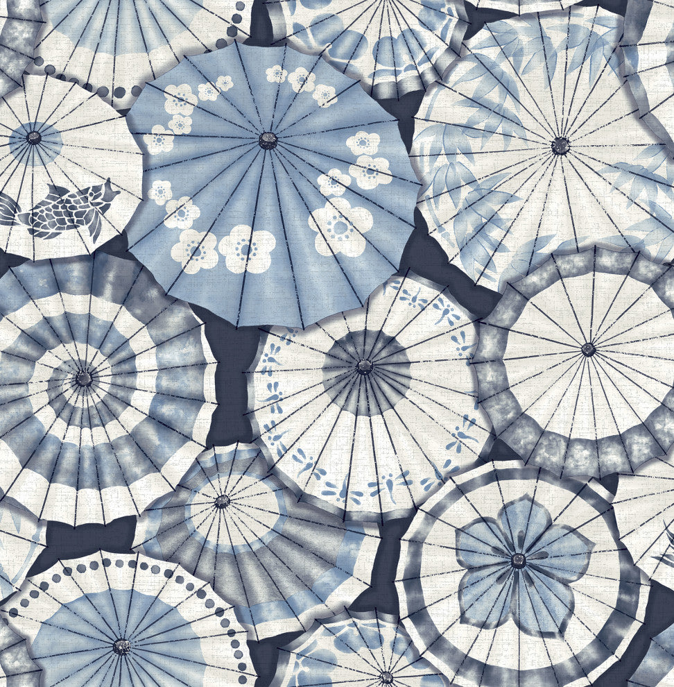 Mikado Blue Parasol Wallpaper Bolt