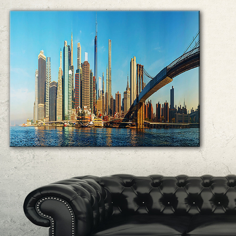 "New York City With Brooklyn Bridge" Canvas Print40"x20"