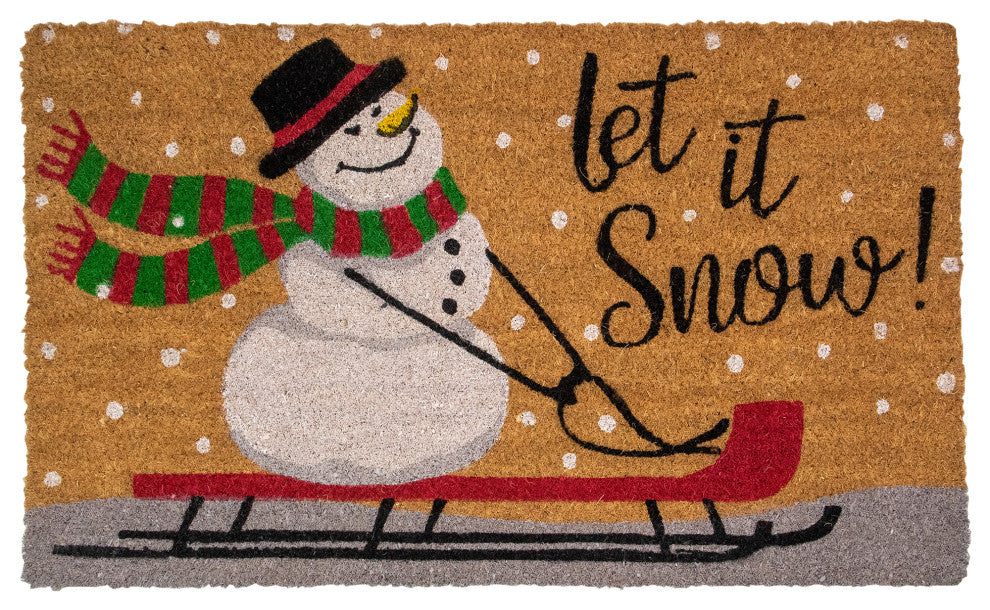 Natural Coir Rectangular "Let it Snow" Christmas Doormat 18" x 30"