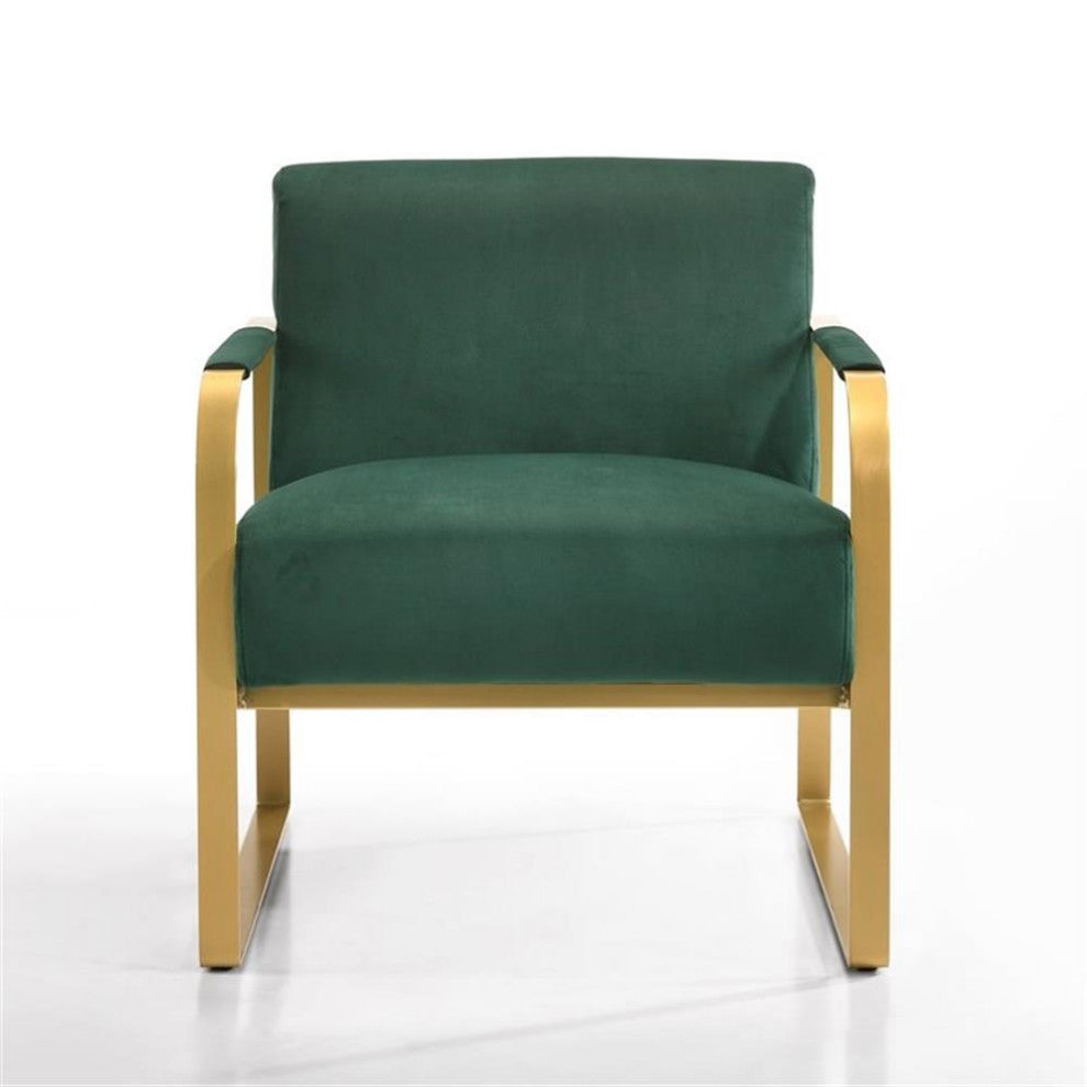 Omax Decor Mason Steel/Velvet Upholstered Lounge Accent Chair in Green/Gold