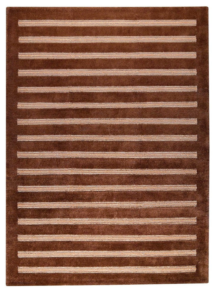 Hand Knotted Brown New Zealand Wool Area Rug, 4'6"X6'6"