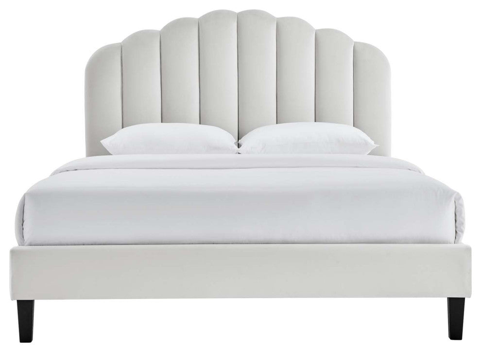 Daisy Performance Velvet Full Platform Bed, Light Gray