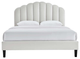 Daisy Performance Velvet Full Platform Bed, Light Gray