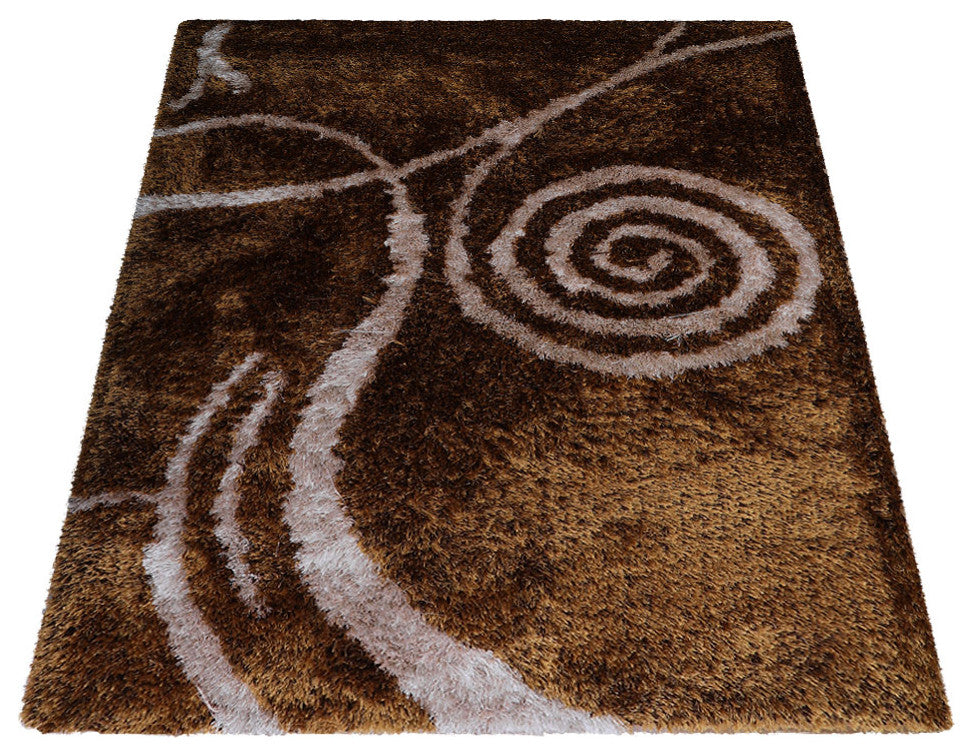 Hand Tufted Shag Polyester Area Rug Contemporary Brown Beige, [Rectangle] 8'x10'