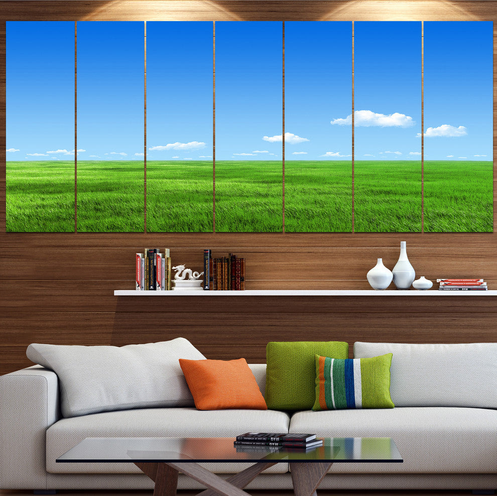 Green Meadow and Blue Sky, Landscape Canvas Art Print, 83"x32", 7 Panels