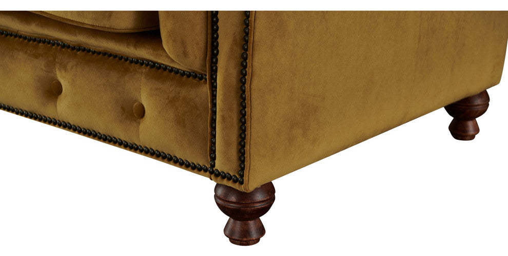 Peyton Sloped Arm Chesterfield Love Seat Yellow Velvet