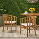 Nola Outdoor Wooden Dining Chairs With Cushions, Set of 2, Cream, Teak Finish