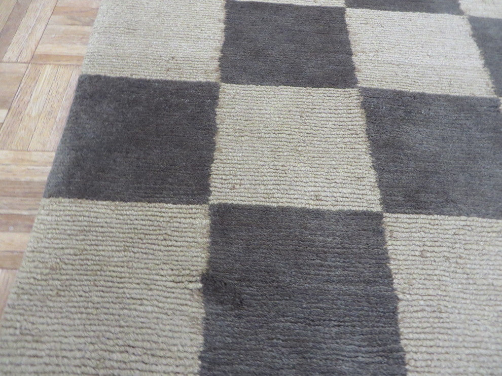 4x6 Handmade Checkered Brown Gold Tufenkian Tibetan Oriental Rug