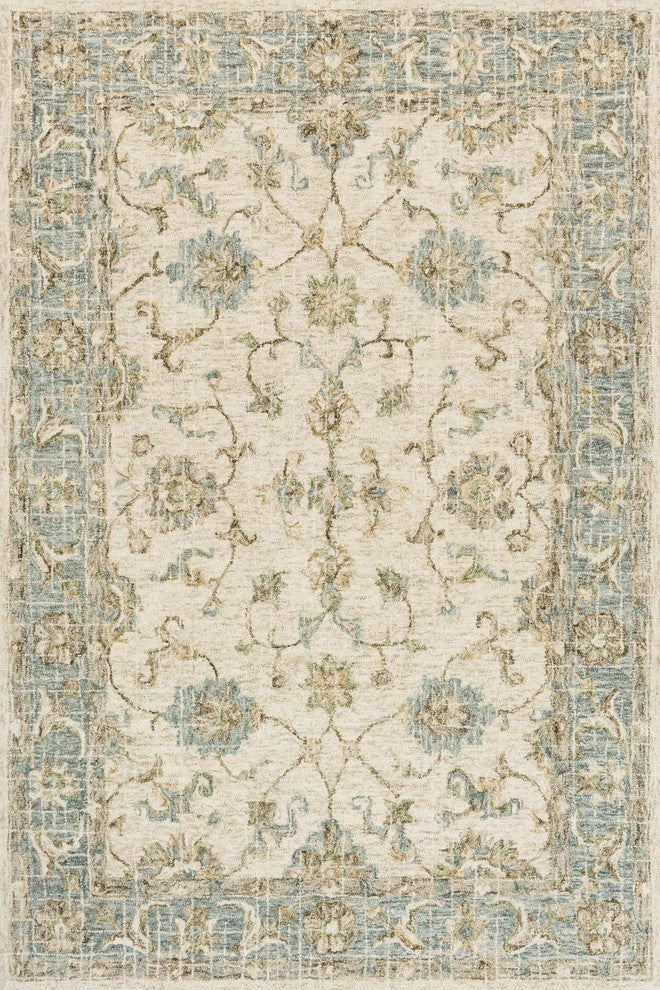 Ivory/Blue 100% Wool Hand Woven Julian Area Rug by Loloi, 5'0"x7'6"