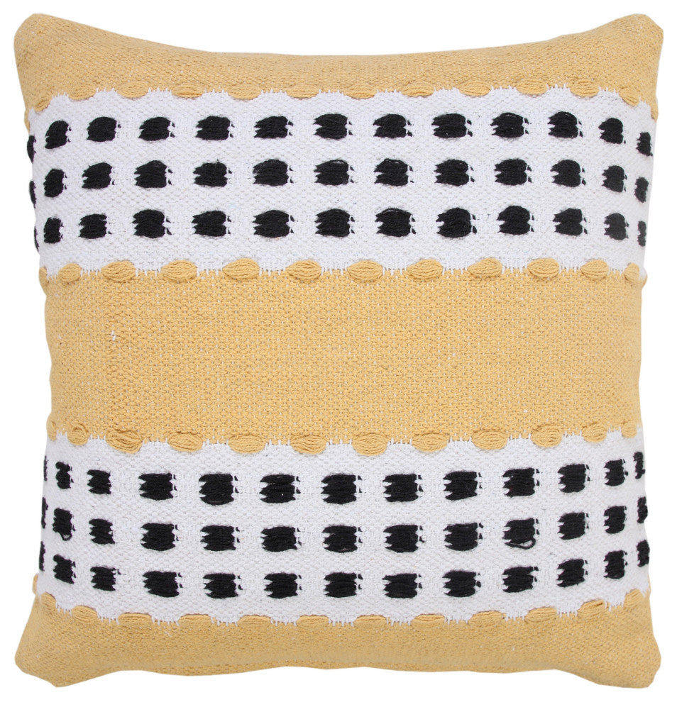 Ox Bay Handwoven Yellow/Black Stripe Organic Cotton Pillow Cover, 20"x20"