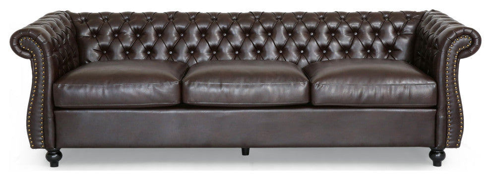 Vita Chesterfield Tufted Faux Leather Sofa, Brown