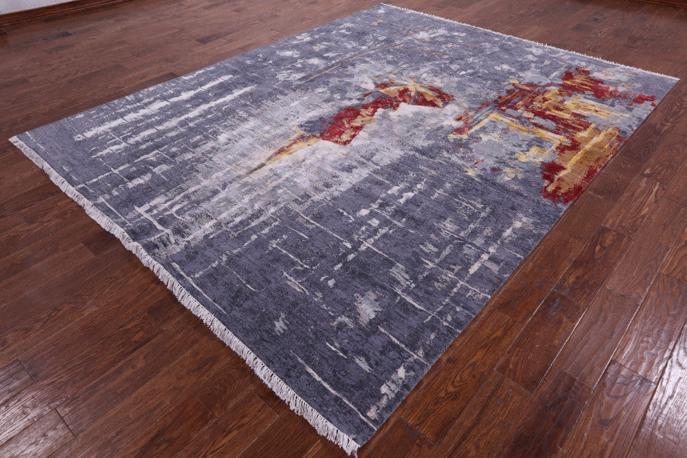 7' 11" X 10' 0" Woman Under The Rain Hand Knotted Wool & Silk Rug - Q13157