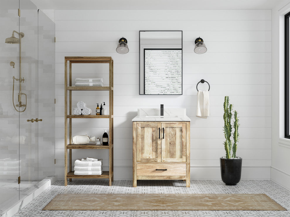 Malibu Mango 30 Single Sink Bath Vanity in White Washed 1.5" Calacatta Laza