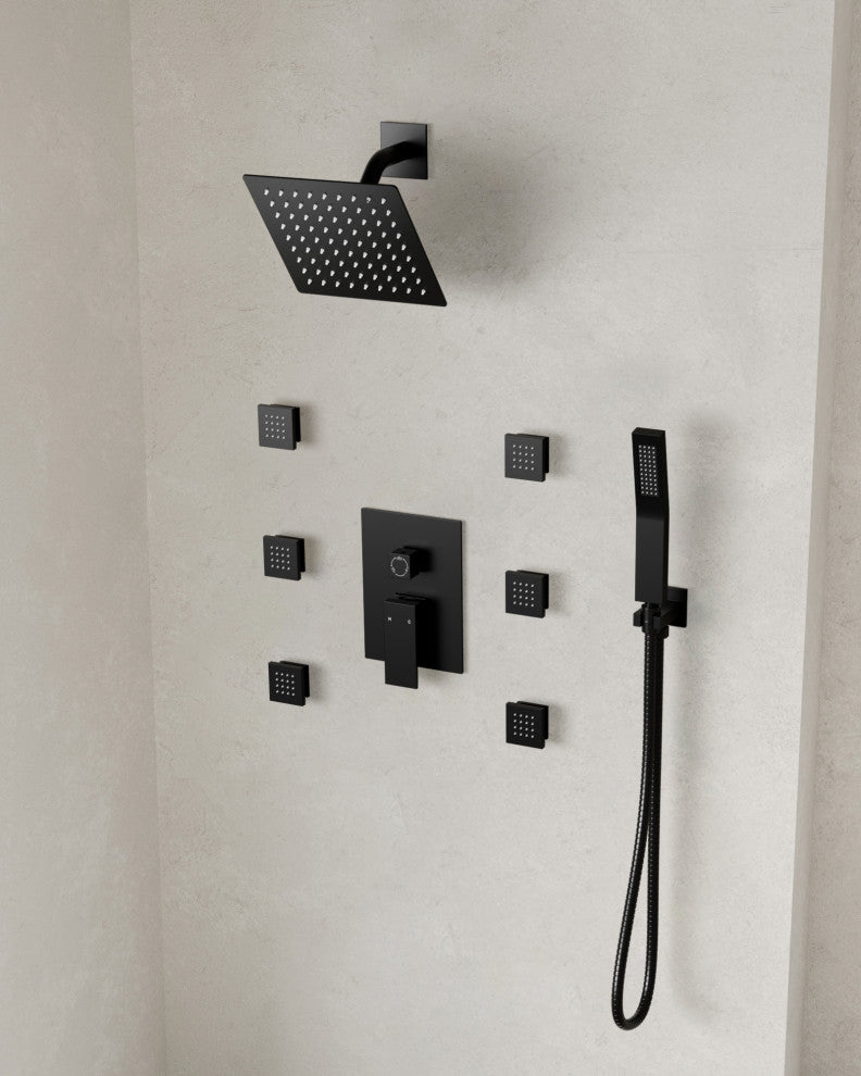 3-Function Shower Faucet System with Pressure Balance Valve, Matte Black